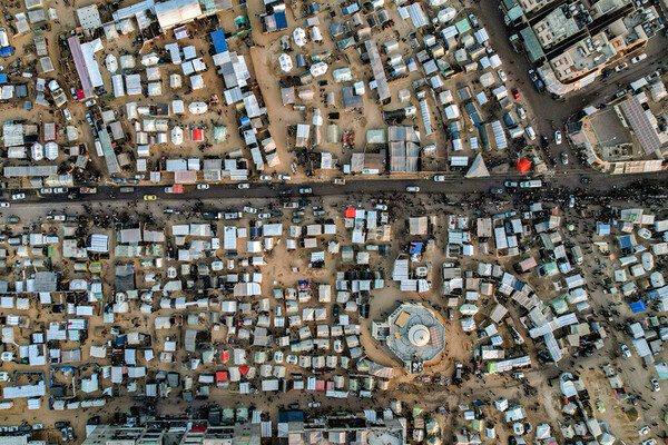 Aerial shots of tent camps of displaced Palestinians in Rafah